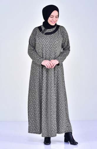 Large Size Patterned Dress 4395D-01 Black Beige 4395D-01