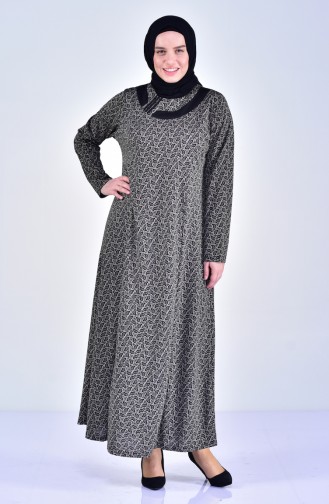 Large Size Patterned Dress 4395D-02 Mink Black 4395D-02