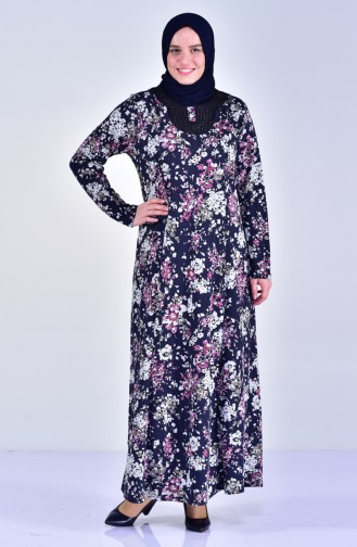 Plus Size Floral Dress 4411A-02 Navy Blue 4411A-02