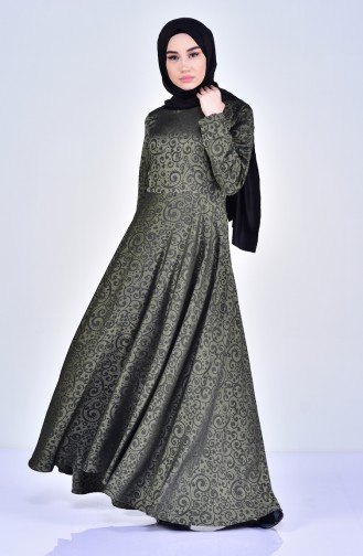 فستان بتصميم مُطبع 4425-07 لون اخضر كاكي 4425-07