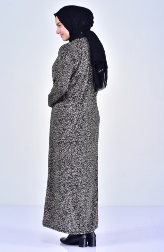 فستان بتصميم مُطبع بمقاسات كبيرة 4395A-01 لون بُني مائل للرمادي 4395A-01