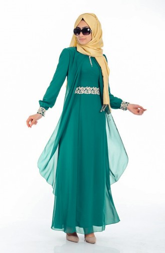 Tesettür Elbise FY 52221-12 Çağla Yeşili
