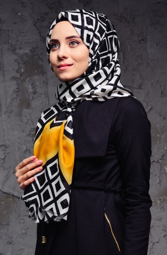 Modern Patterned Shawl 101-104 Mustard Black 101-104