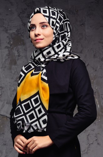 Modern Patterned Shawl 101-104 Mustard Black 101-104