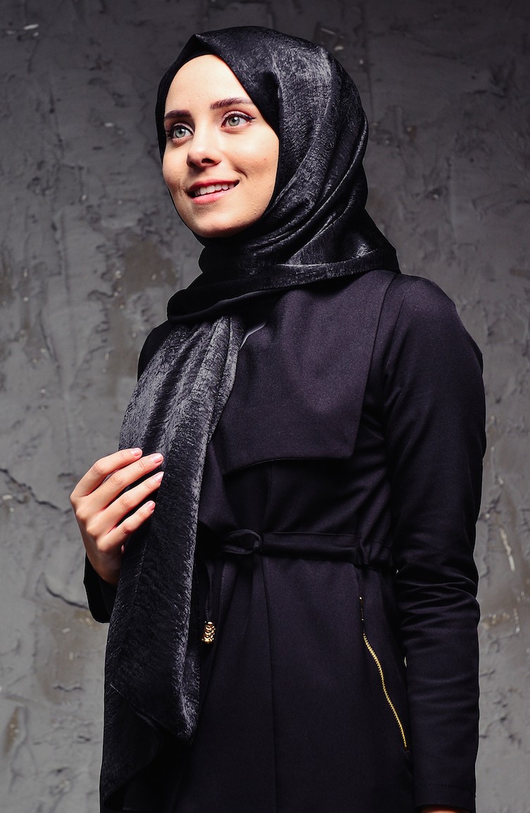 Dubai Parlak Krep Şal 215-224 Siyah