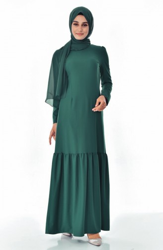 فستان بتصميم طيات 7202-04 لون اخضر زُمردي 7202-04