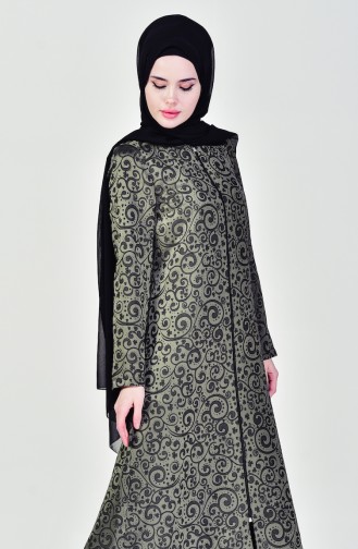 Patterned Abaya 4426-02 Khaki 4426-02