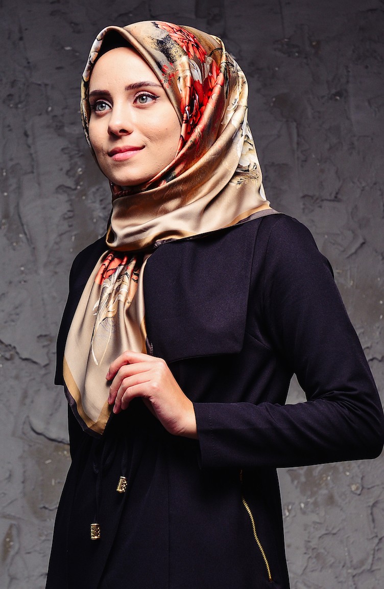 Karaca Desenli Rayon Esarp 90345 04 Koyu Kahverengi Sutlu Kahve Sefamerve