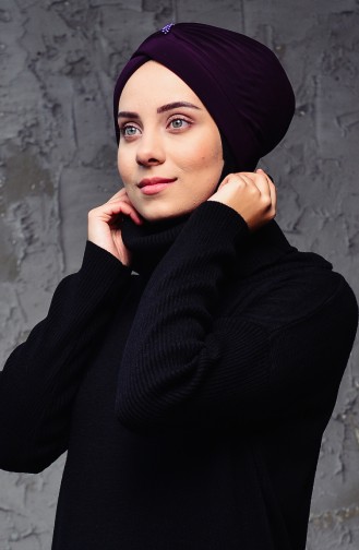 Bonnet Turban Prêt Perlés 1007-17 Plum 1007-17