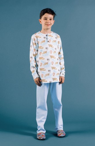 Desenli Erkek Çocuk Pijama Takımı 17ECP0012 Mavi