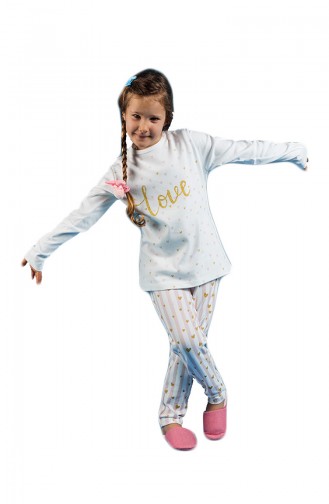 Baskılı Kız Çocuk Pijama Takımı 17KCP0001 Ekru 17KCP0001
