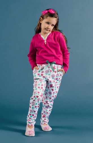 Desenli Kız Çocuk Pijama Takımı 17KCP0016 Pembe