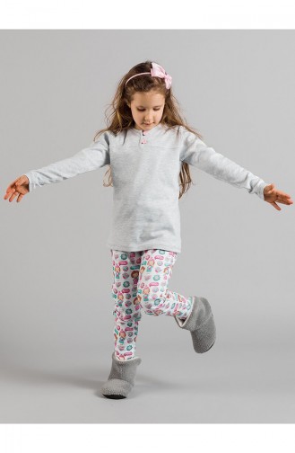 Desenli Kız Çocuk Pijama Takımı 17KCP0025 Gri 17KCP0025