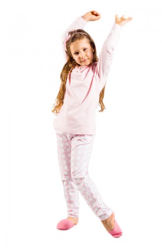 Desenli Kız Çocuk Pijama Takımı 17KCP0026 Pembe