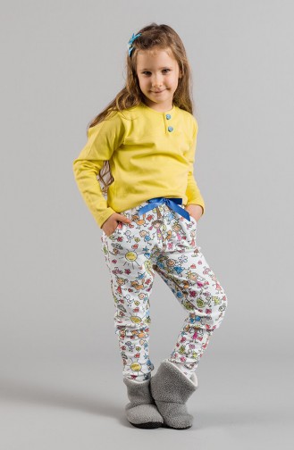 Desenli Düğmeli Kız Çocuk Pijama Takımı 17KCP0027 Sarı
