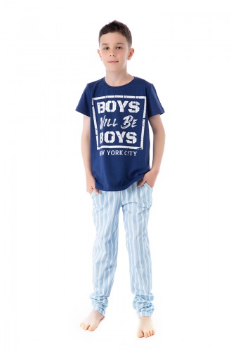 Striped Boy Pajamas Suit B1803 Blue 1803