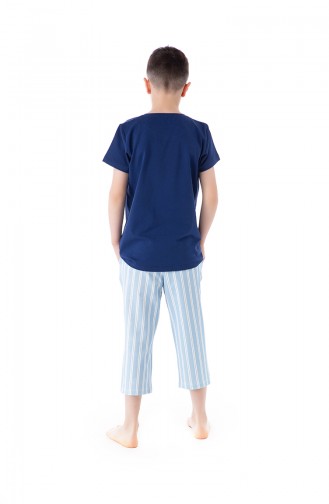 Çizgili Erkek Bermuda Pijama Takımı B1804	Mavi 1804