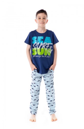 Patterned Boys Pajamas Suit B1805 Blue 1805