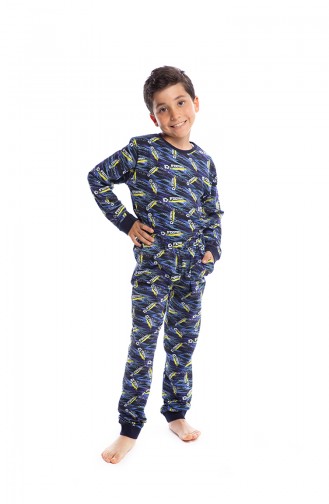 Desenli Erkek Çocuk Pijama Takımı B1807 Lacivert 1807