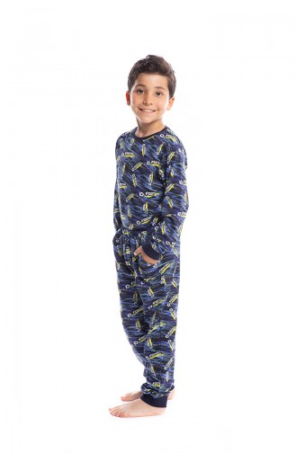 Desenli Erkek Çocuk Pijama Takımı B1807 Lacivert 1807