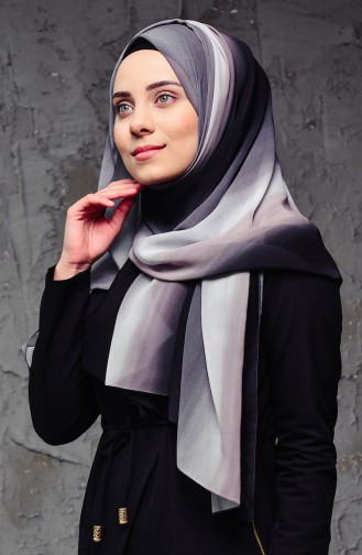 شال شيفون بتصميم مدرج اللون 24578-01 لون رمادي 24578-01