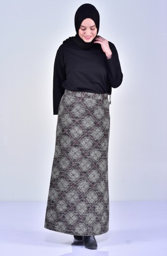 Large Size Patterned Skirt 1038-01 Plum 1038-01