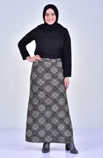 Large Size Patterned Skirt 1038-01 Plum 1038-01