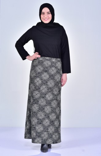 Large Size Patterned Skirt 1038-02 Black 1038-02