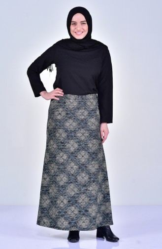 Large Size Patterned Skirt 1038-03 Petrol 1038-03
