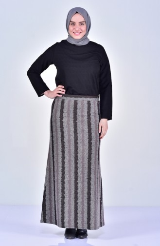 Large Size Striped Bell Skirt 1040-01 Brown 1040-01
