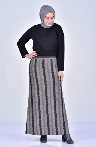 Large Size Striped Bell Skirt 1040-01 Brown 1040-01
