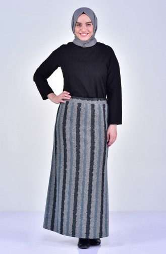 Large Size Striped Bell Skirt 1040-04 Almond Green 1040-04