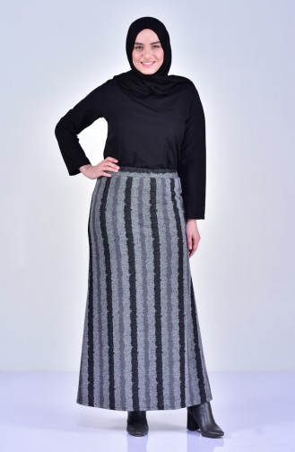 Large Size Striped Bell Skirt 1040-06 Black Gray 1040-06
