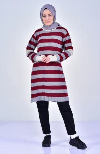 Knitwear Striped Sweater 4102-02 Bordeaux Gray 4102-02