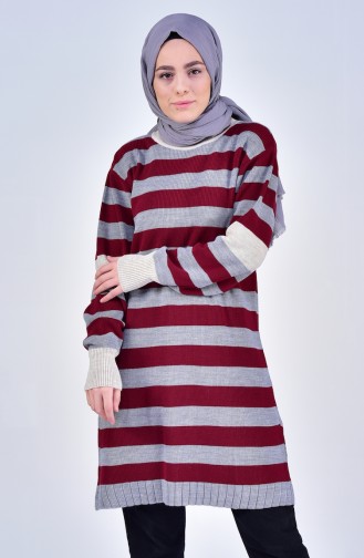 Knitwear Striped Sweater 4102-02 Bordeaux Gray 4102-02