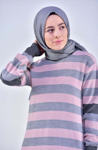 Knitwear Striped Sweater 4102-03 Powder Gray 4102-03