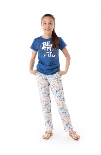 Patterned Young Girl Pajama Suit G1806 Indigo 1806