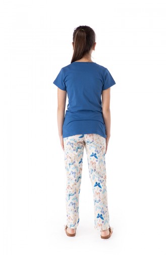 Patterned Young Girl Pajama Suit G1806 Indigo 1806