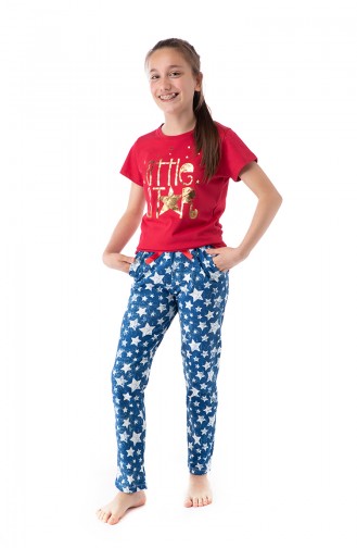 Star Patterned Young Girl Pajamas Suit G1808 Blue 1808