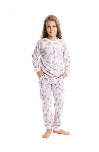 Unicorn Desenli Kız Çocuk Pijama Takımı G1810 Açık Gri 1810