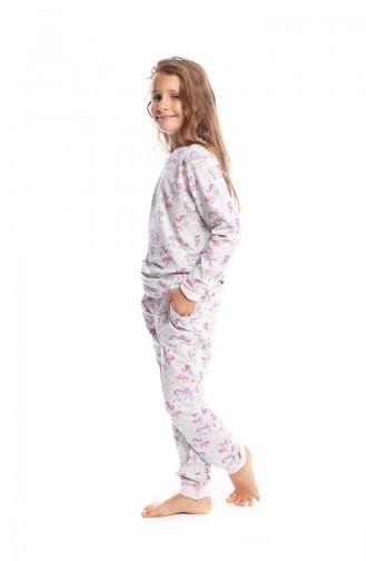 Unicorn Desenli Kız Çocuk Pijama Takımı G1810 Açık Gri