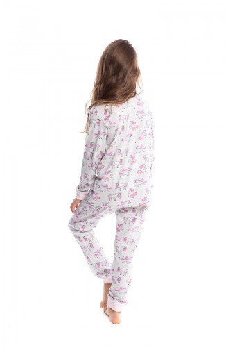 Unicorn Patterned Girls Pajamas Set G1810 Light Gray 1810