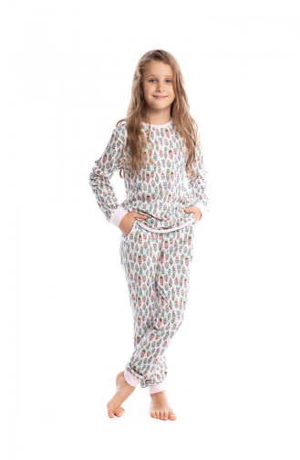 Desenli Kız Çocuk Pijama Takımı G1812 Pembe