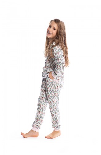 Desenli Kız Çocuk Pijama Takımı G1812 Pembe