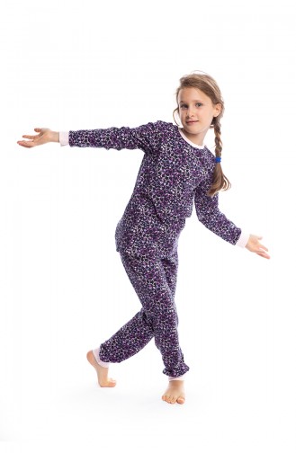 Yıldız Desenli Kız Çocuk Pijama Takımı G1813 Mor