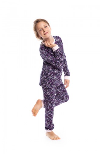 Yıldız Desenli Kız Çocuk Pijama Takımı G1813 Mor 1813