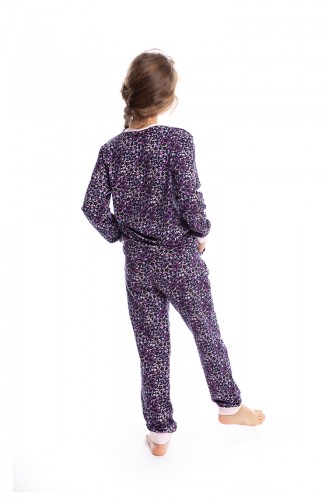 Yıldız Desenli Kız Çocuk Pijama Takımı G1813 Mor