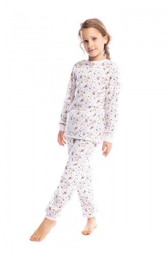 Geometrik Desenli Kız Çocuk Pijama Takımı G1814 Toz Pembe 1814