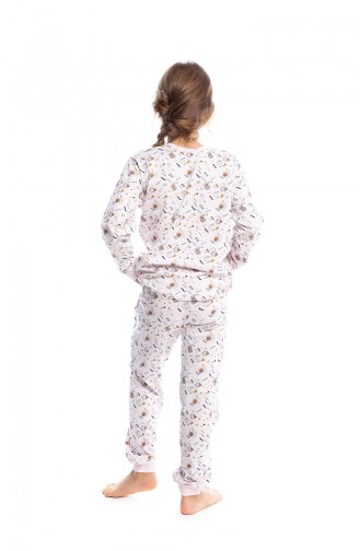 Geometrik Desenli Kız Çocuk Pijama Takımı G1814 Toz Pembe