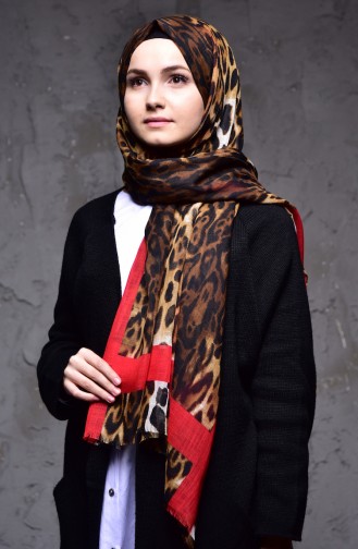 Leopard Patterned Flamed Shawl 2109-10 Red 2109-10